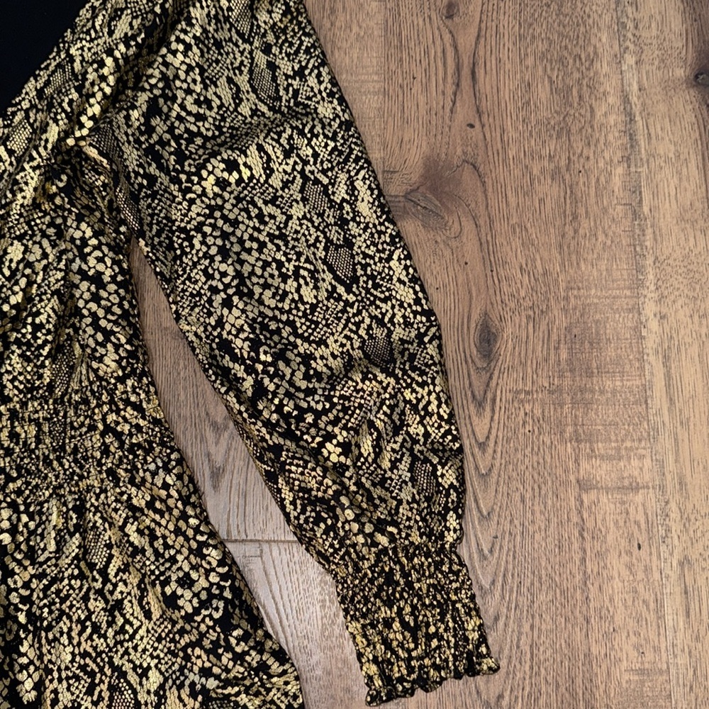 Michael Kors Gold Metallic Long-Sleeve Ruffle Hem Dress - Picture 5 of 12